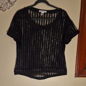 BCBGMaxAzria Black Open Weave Short Sleeve Top
